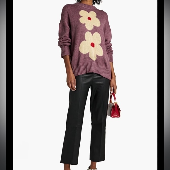 AlexaChung Brown Tan Flower Intarsia Knit Jumper Sweater NWT S - Picture 8 of 8